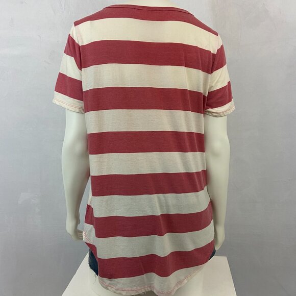 White Crow Women's T-Shirt Top Size L V-Neck Short Sleeve Striped New w/o Tags - Picture 4 of 8